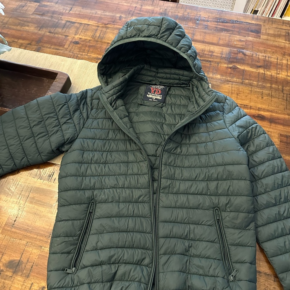 Green Quilted Puffer Jacket with Hood